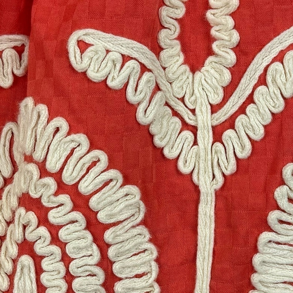 Nick & Mo Mini A-line Mini Skirt Coral & Ivory Embroidery Cotton Small Preppy - Picture 3 of 8
